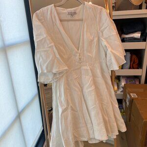 White Linen V-Neck Mini Dress